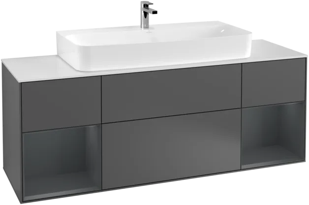 VILLEROY BOCH Toaletní skříňka Finion, s osvětlením, 4 výsuvy, 1600 x 603 x 501 mm, antracitový matný lak / půlnoční modrý matný lak / bílé matné sklo #F211HGGK