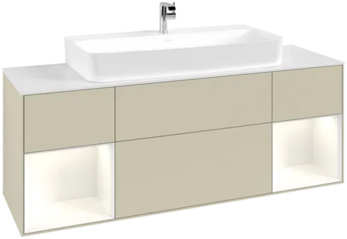 VILLEROY BOCH Toaletní skříňka Finion, s osvětlením, 4 výsuvy, 1600 x 603 x 501 mm, hedvábně šedý matný lak / lesklý bílý lak / sklo bílé matné #F211GFHJ