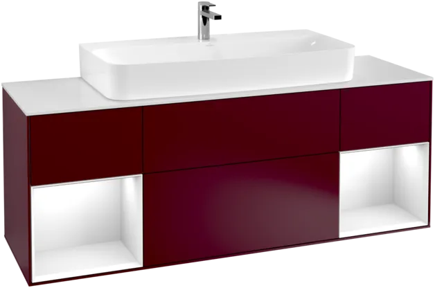 VILLEROY BOCH Toaletní skříňka Finion, s osvětlením, 4 výsuvy, 1600 x 603 x 501 mm, matný lak Peony / lesklý bílý lak / matné bílé sklo #F211GFHB