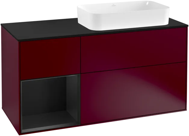 VILLEROY BOCH Toaletní skříňka Finion, s osvětlením, 3 výsuvy, 1200 x 603 x 501 mm, Peony Matt Lacquer / Black Matt Lacquer / Glass Black Matt #F272PDHB