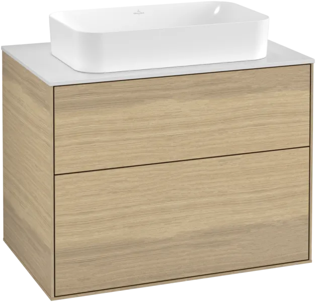 VILLEROY BOCH Toaletní skříňka Finion, 2 výsuvy, 800 x 603 x 501 mm, dubová dýha / sklo bílé matné #F22100PC