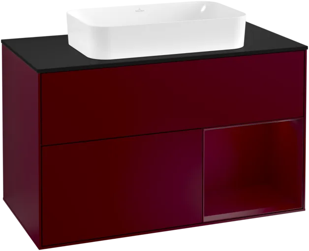 VILLEROY BOCH Toaletní skříňka Finion, s osvětlením, 2 výsuvy, 1000 x 603 x 501 mm, Peony Matt Lacquer / Peony Matt Lacquer / Glass Black Matt #F252HBHB