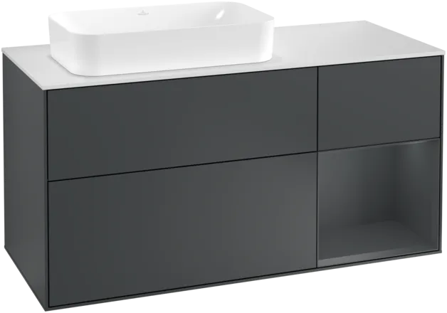 VILLEROY BOCH Toaletní skříňka Finion, s osvětlením, 3 výsuvy, 1200 x 603 x 501 mm, Midnight Blue Matt Lacquer / Midnight Blue Matt Lacquer / Glass White Matt #F281HGHG