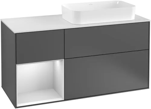 VILLEROY BOCH Toaletní skříňka Finion, s osvětlením, 3 výsuvy, 1200 x 603 x 501 mm, antracitový matný lak / bílý matný lak / bílé matné sklo #F271MTGK