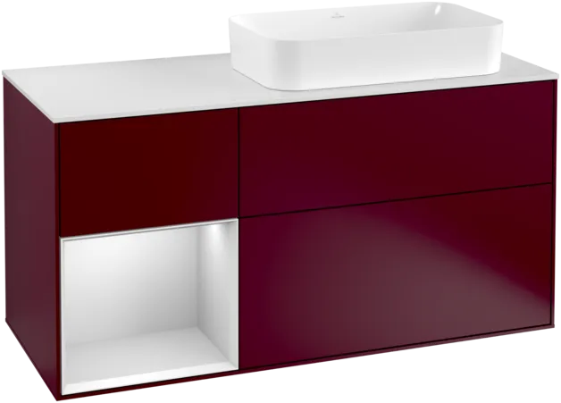 VILLEROY BOCH Toaletní skříňka Finion, s osvětlením, 3 výsuvy, 1200 x 603 x 501 mm, Peony Matt Lacquer / White Matt Lacquer / Glass White Matt #F271MTHB