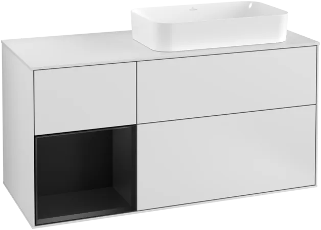 VILLEROY BOCH Toaletní skříňka Finion, s osvětlením, 3 výsuvy, 1200 x 603 x 501 mm, bílý matný lak / černý matný lak / bílé matné sklo #F271PDMT