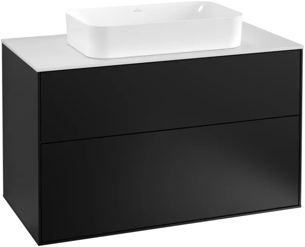 VILLEROY BOCH Toaletní skříňka Finion, 2 výsuvy, 1000 x 603 x 501 mm, černý matný lak / bílé matné sklo #F23100PD