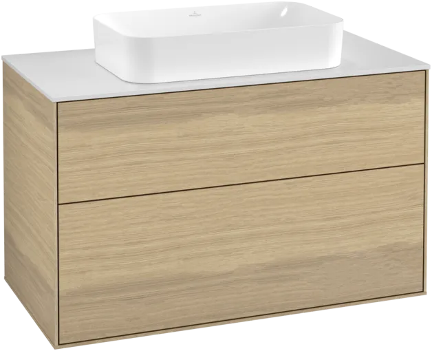 VILLEROY BOCH Toaletní skříňka Finion, 2 výsuvy, 1000 x 603 x 501 mm, dubová dýha / sklo bílé matné #F23100PC