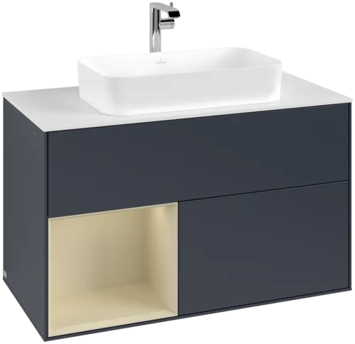 VILLEROY BOCH Toaletní skříňka Finion, s osvětlením, 2 výsuvy, 1000 x 603 x 501 mm, Midnight Blue Matt Lacquer / Silk Grey Matt Lacquer / Glass White Matt #F241HJHG