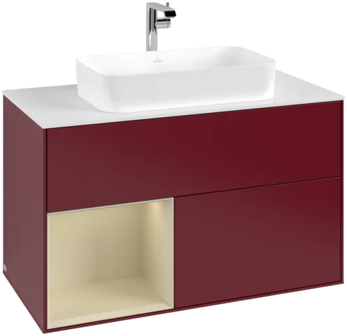 VILLEROY BOCH Toaletní skříňka Finion, s osvětlením, 2 výsuvy, 1000 x 603 x 501 mm, Peony Matt Lacquer / Silk Grey Matt Lacquer / Glass White Matt #F241HJHB