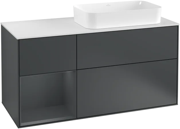 VILLEROY BOCH Toaletní skříňka Finion, s osvětlením, 3 výsuvy, 1200 x 603 x 501 mm, Midnight Blue Matt Lacquer / Midnight Blue Matt Lacquer / Glass White Matt #F271HGHG