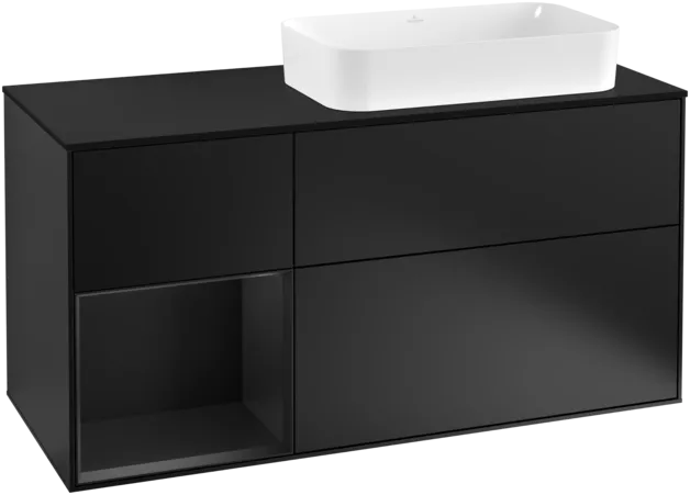 VILLEROY BOCH Toaletní skříňka Finion, s osvětlením, 3 výsuvy, 1200 x 603 x 501 mm, černý matný lak / černý matný lak / černé matné sklo #F272PDPD