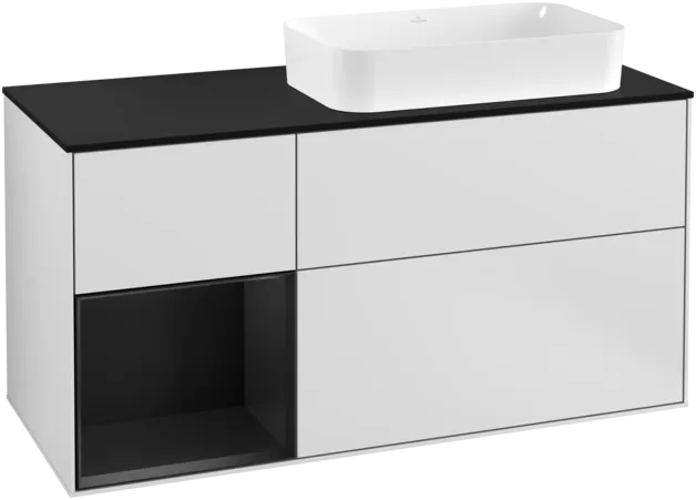 VILLEROY BOCH Toaletní skříňka Finion, s osvětlením, 3 výsuvy, 1200 x 603 x 501 mm, bílý matný lak / černý matný lak / černé matné sklo #F272PDMT