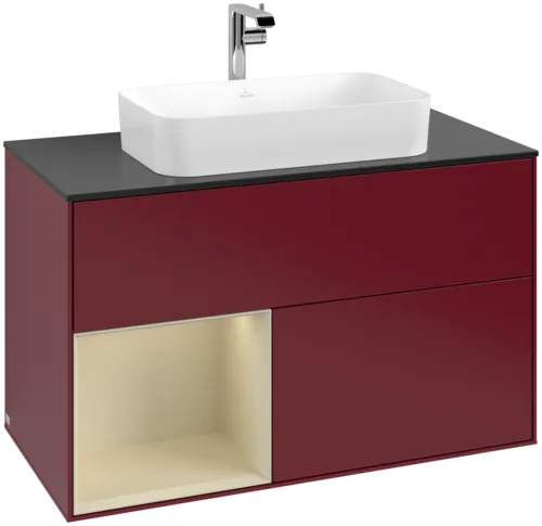 VILLEROY BOCH Toaletní skříňka Finion, s osvětlením, 2 výsuvy, 1000 x 603 x 501 mm, Peony Matt Lacquer / Silk Grey Matt Lacquer / Glass Black Matt #F242HJHB
