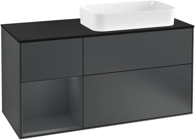 VILLEROY BOCH Toaletní skříňka Finion, s osvětlením, 3 výsuvy, 1200 x 603 x 501 mm, Midnight Blue Matt Lacquer / Midnight Blue Matt Lacquer / Glass Black Matt #F272HGHG
