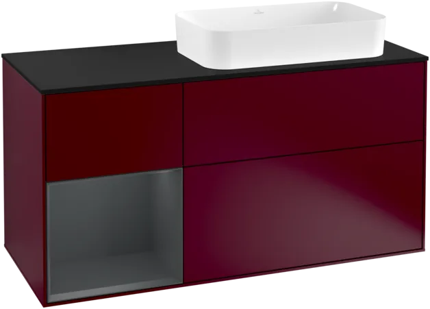VILLEROY BOCH Toaletní skříňka Finion, s osvětlením, 3 výsuvy, 1200 x 603 x 501 mm, Peony Matt Lacquer / Midnight Blue Matt Lacquer / Glass Black Matt #F272HGHB