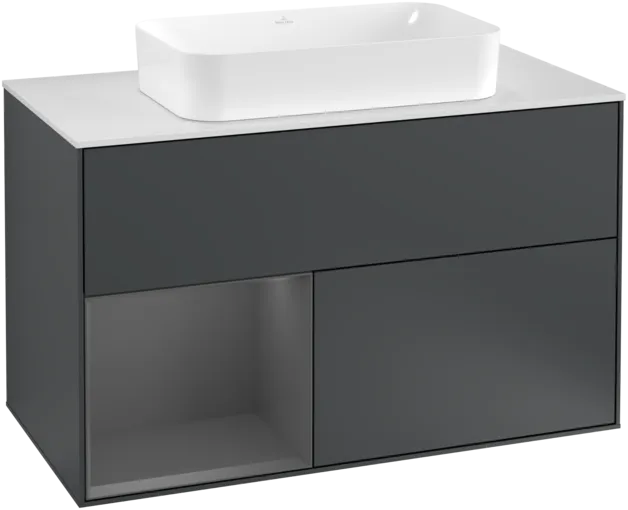 VILLEROY BOCH Toaletní skříňka Finion, s osvětlením, 2 výsuvy, 1000 x 603 x 501 mm, Midnight Blue Matt Lacquer / Anthracite Matt Lacquer / Glass White Matt #F241GKHG