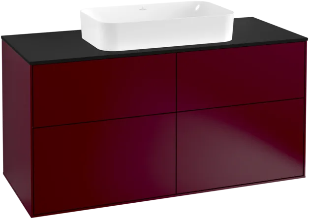 VILLEROY BOCH Toaletní skříňka Finion, 4 výsuvy, 1200 x 603 x 501 mm, matný lak Peony / černé matné sklo #F26200HB
