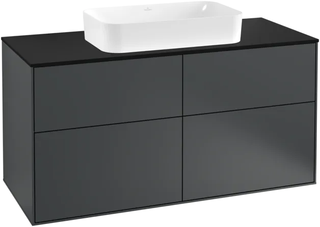 VILLEROY BOCH Toaletní skříňka Finion, 4 výsuvy, 1200 x 603 x 501 mm, půlnočně modrý matný lak / černé matné sklo #F26200HG