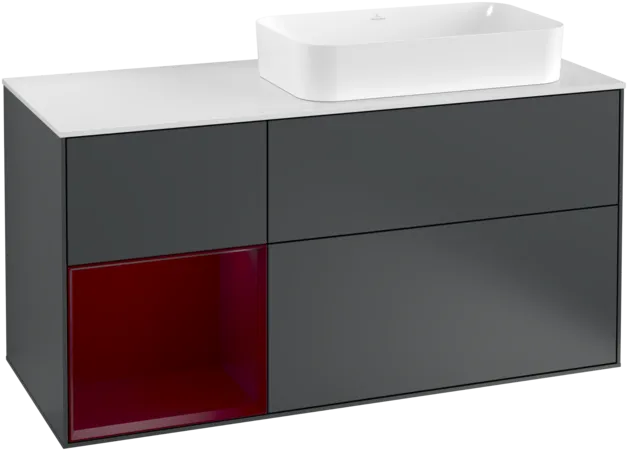 VILLEROY BOCH Toaletní skříňka Finion, s osvětlením, 3 výsuvy, 1200 x 603 x 501 mm, Midnight Blue Matt Lacquer / Peony Matt Lacquer / Glass White Matt #F271HBHG