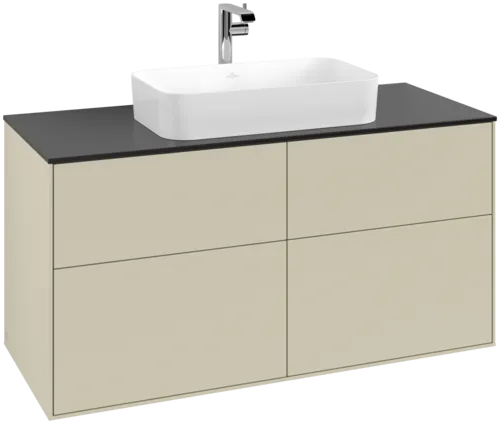 VILLEROY BOCH Toaletní skříňka Finion, 4 výsuvy, 1200 x 603 x 501 mm, hedvábně šedý matný lak / černé matné sklo #F26200HJ