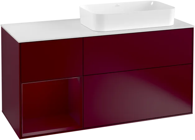 VILLEROY BOCH Toaletní skříňka Finion, s osvětlením, 3 výsuvy, 1200 x 603 x 501 mm, Peony Matt Lacquer / Peony Matt Lacquer / Glass White Matt #F271HBHB