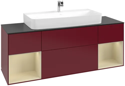 VILLEROY BOCH Toaletní skříňka Finion, s osvětlením, 4 výsuvy, 1600 x 603 x 501 mm, Peony Matt Lacquer / Silk Grey Matt Lacquer / Glass Black Matt #F212HJHB