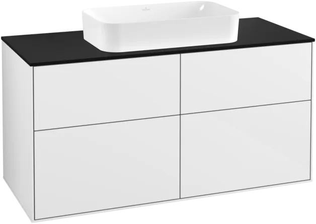 VILLEROY BOCH Toaletní skříňka Finion, 4 výsuvy, 1200 x 603 x 501 mm, lesklý bílý lak / černé matné sklo #F26200GF