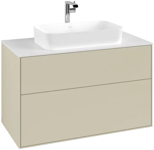 VILLEROY BOCH Toaletní skříňka Finion, 2 výsuvy, 1000 x 603 x 501 mm, hedvábně šedý matný lak / sklo bílé matné #F23100HJ