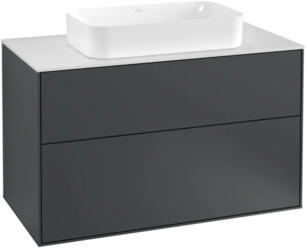 VILLEROY BOCH Toaletní skříňka Finion, 2 výsuvy, 1000 x 603 x 501 mm, půlnočně modrý matný lak / bílé matné sklo #F23100HG