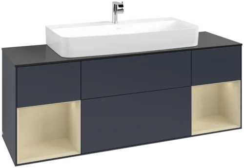 VILLEROY BOCH Toaletní skříňka Finion, s osvětlením, 4 výsuvy, 1600 x 603 x 501 mm, Midnight Blue Matt Lacquer / Silk Grey Matt Lacquer / Glass Black Matt #F212HJHG