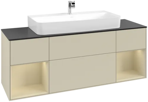VILLEROY BOCH Toaletní skříňka Finion, s osvětlením, 4 výsuvy, 1600 x 603 x 501 mm, Silk Grey Matt Lacquer / Silk Grey Matt Lacquer / Glass Black Matt #F212HJHJ