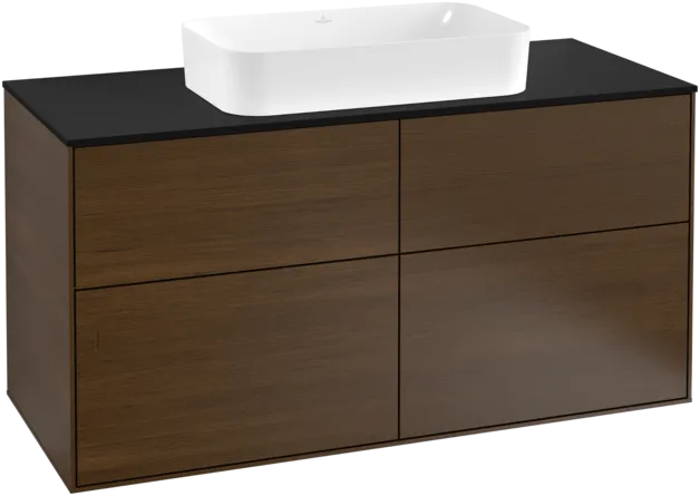 VILLEROY BOCH Toaletní stolek Finion, 4 výsuvy, 1200 x 603 x 501 mm, ořechová dýha / sklo černé matné #F26200GN