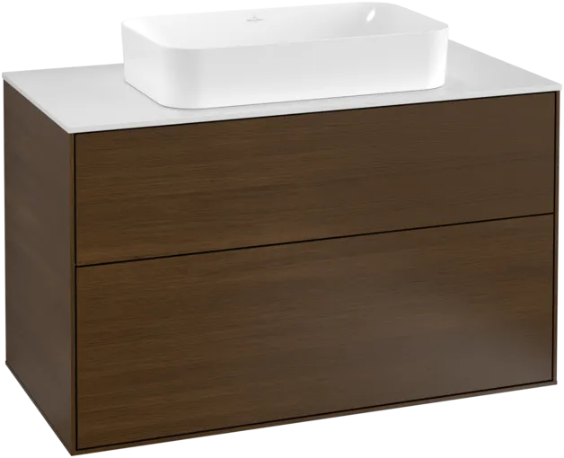 VILLEROY BOCH Toaletní skříňka Finion, 2 výsuvy, 1000 x 603 x 501 mm, ořechová dýha / sklo bílé matné #F23100GN