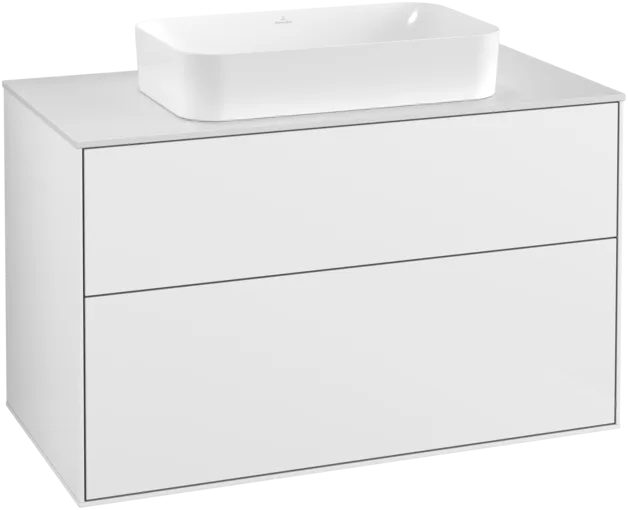 VILLEROY BOCH Toaletní skříňka Finion, 2 výsuvy, 1000 x 603 x 501 mm, lesklý bílý lak / sklo bílé matné #F23100GF