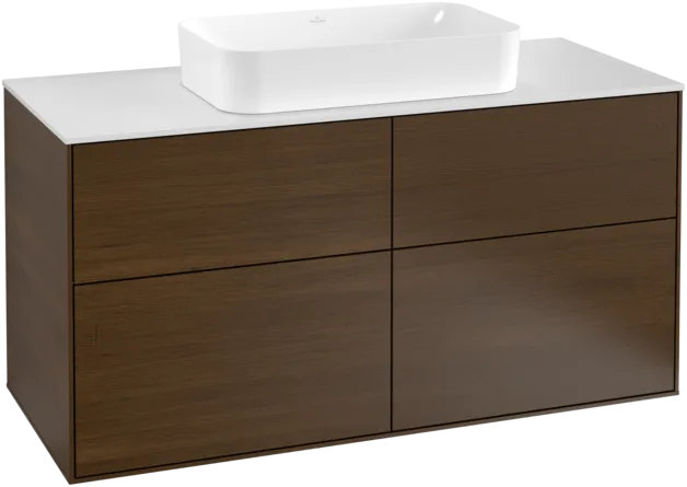 VILLEROY BOCH Toaletní skříňka Finion, 4 výsuvy, 1200 x 603 x 501 mm, ořechová dýha / sklo bílé matné #F26100GN