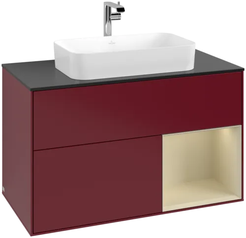VILLEROY BOCH Toaletní skříňka Finion, s osvětlením, 2 výsuvy, 1000 x 603 x 501 mm, Peony Matt Lacquer / Silk Grey Matt Lacquer / Glass Black Matt #F252HJHB