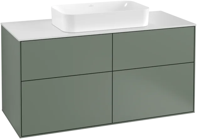 VILLEROY BOCH Toaletní skříňka Finion, 4 výsuvy, 1200 x 603 x 501 mm, olivově matný lak / sklo bílé matné #F26100GM