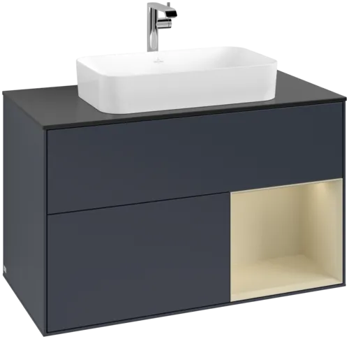 VILLEROY BOCH Toaletní skříňka Finion, s osvětlením, 2 výsuvy, 1000 x 603 x 501 mm, Midnight Blue Matt Lacquer / Silk Grey Matt Lacquer / Glass Black Matt #F252HJHG