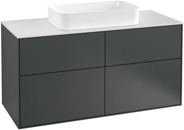 VILLEROY BOCH Toaletní skříňka Finion, 4 výsuvy, 1200 x 603 x 501 mm, půlnočně modrý matný lak / bílé matné sklo #F26100HG