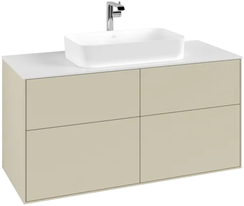VILLEROY BOCH Toaletní skříňka Finion, 4 výsuvy, 1200 x 603 x 501 mm, hedvábně šedý matný lak / sklo bílé matné #F26100HJ