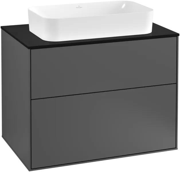 VILLEROY BOCH Toaletní skříňka Finion, 2 výsuvy, 800 x 603 x 501 mm, antracitový matný lak / černé matné sklo #F22200GK
