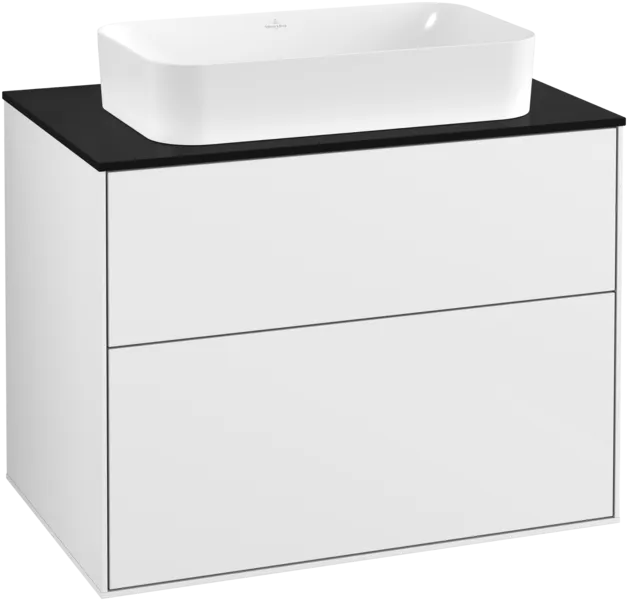 VILLEROY BOCH Toaletní skříňka Finion, 2 výsuvy, 800 x 603 x 501 mm, lesklý bílý lak / černé matné sklo #F22200GF