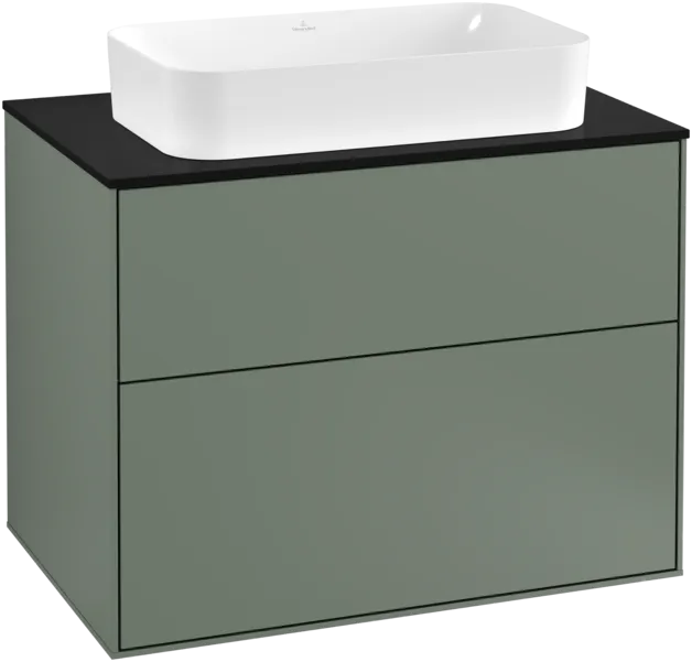 VILLEROY BOCH Toaletní skříňka Finion, 2 výsuvy, 800 x 603 x 501 mm, olivově matný lak / sklo černé matné #F22200GM