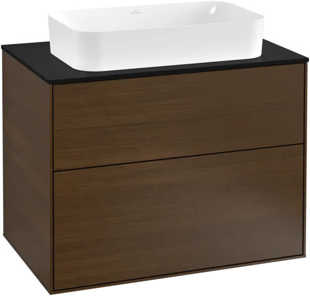 VILLEROY BOCH Toaletní stolek Finion, 2 výsuvy, 800 x 603 x 501 mm, ořechová dýha / sklo černé matné #F22200GN