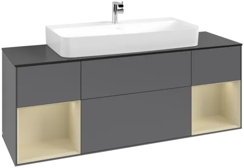 VILLEROY BOCH Toaletní skříňka Finion, s osvětlením, 4 výsuvy, 1600 x 603 x 501 mm, antracitový matný lak / hedvábně šedý matný lak / černé matné sklo #F212HJGK