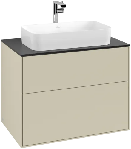 VILLEROY BOCH Toaletní skříňka Finion, 2 výsuvy, 800 x 603 x 501 mm, hedvábně šedý matný lak / černé matné sklo #F22200HJ
