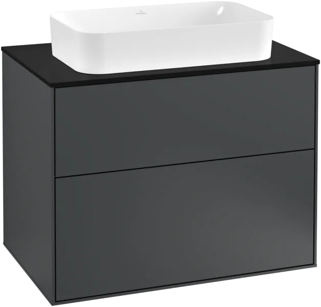VILLEROY BOCH Toaletní skříňka Finion, 2 výsuvy, 800 x 603 x 501 mm, půlnočně modrý matný lak / černé matné sklo #F22200HG