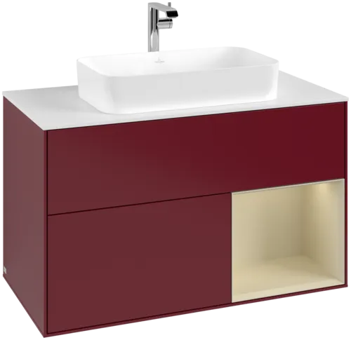 VILLEROY BOCH Toaletní skříňka Finion, s osvětlením, 2 výsuvy, 1000 x 603 x 501 mm, Peony Matt Lacquer / Silk Grey Matt Lacquer / Glass White Matt #F251HJHB