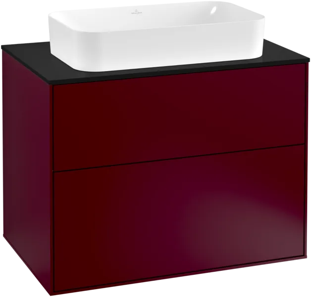 VILLEROY BOCH Toaletní skříňka Finion, 2 výsuvy, 800 x 603 x 501 mm, matný lak Peony / černé matné sklo #F22200HB